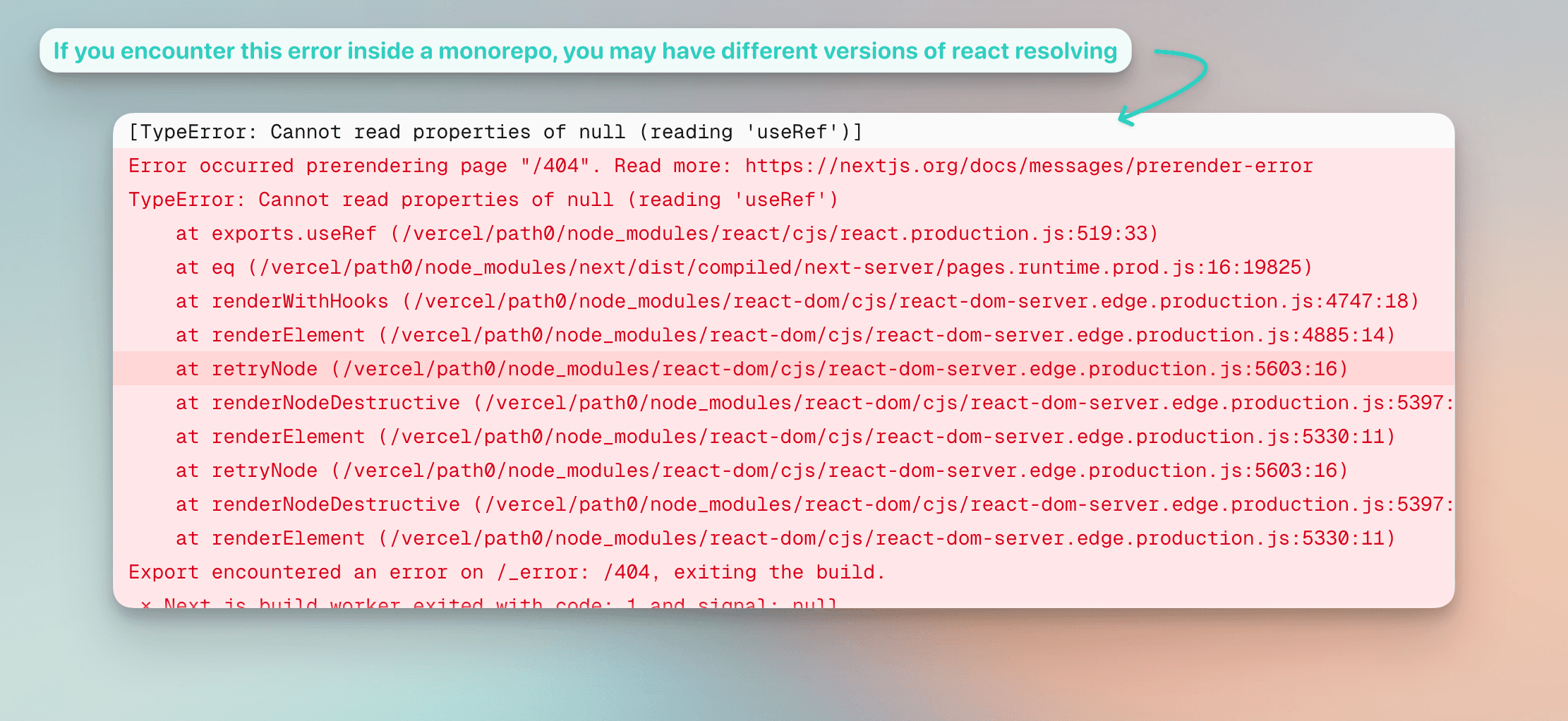 Next.js prerender error showing TypeError: Cannot read properties of null (reading 'useRef')