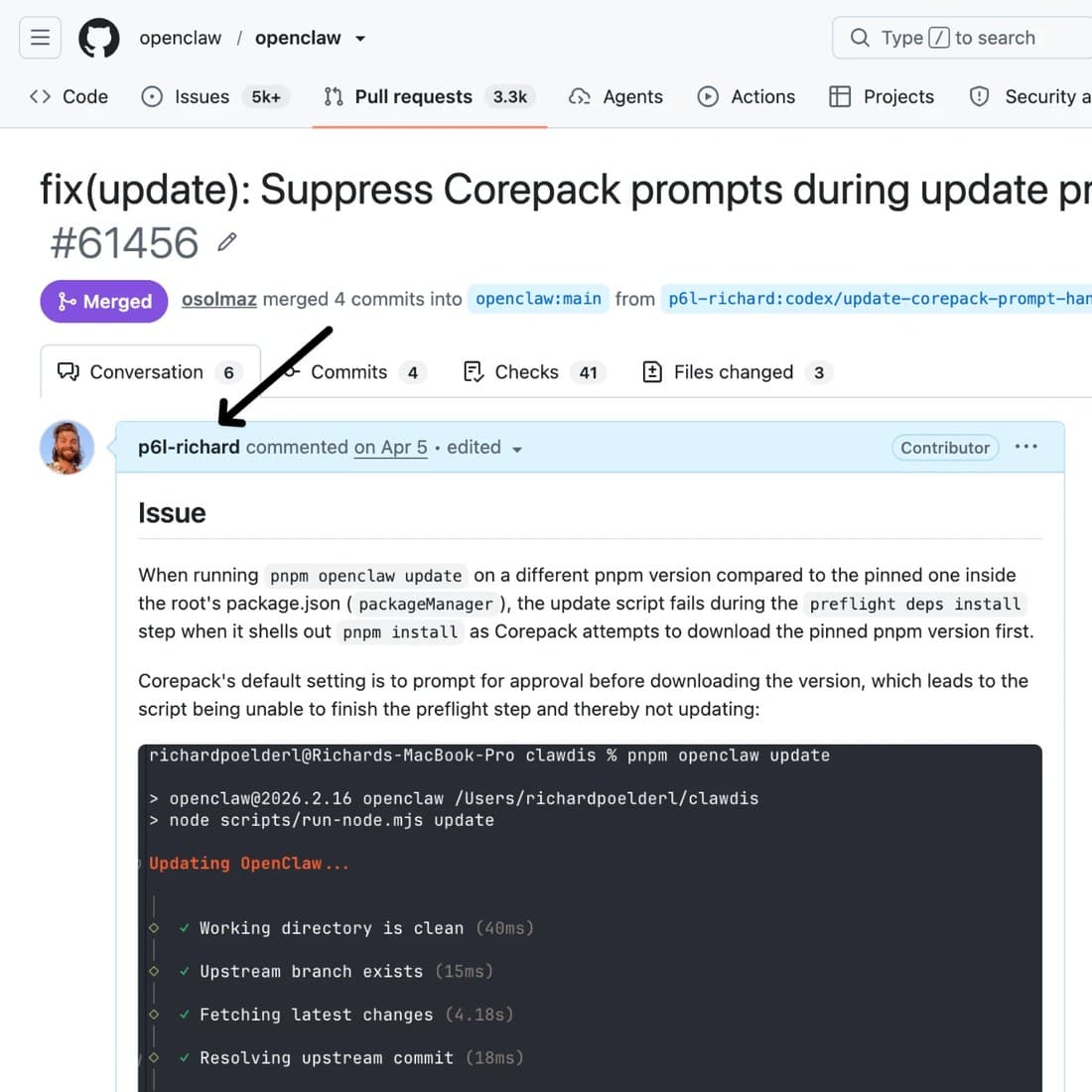 Merged pull request #61456 in the OpenClaw repository by p6l-richard